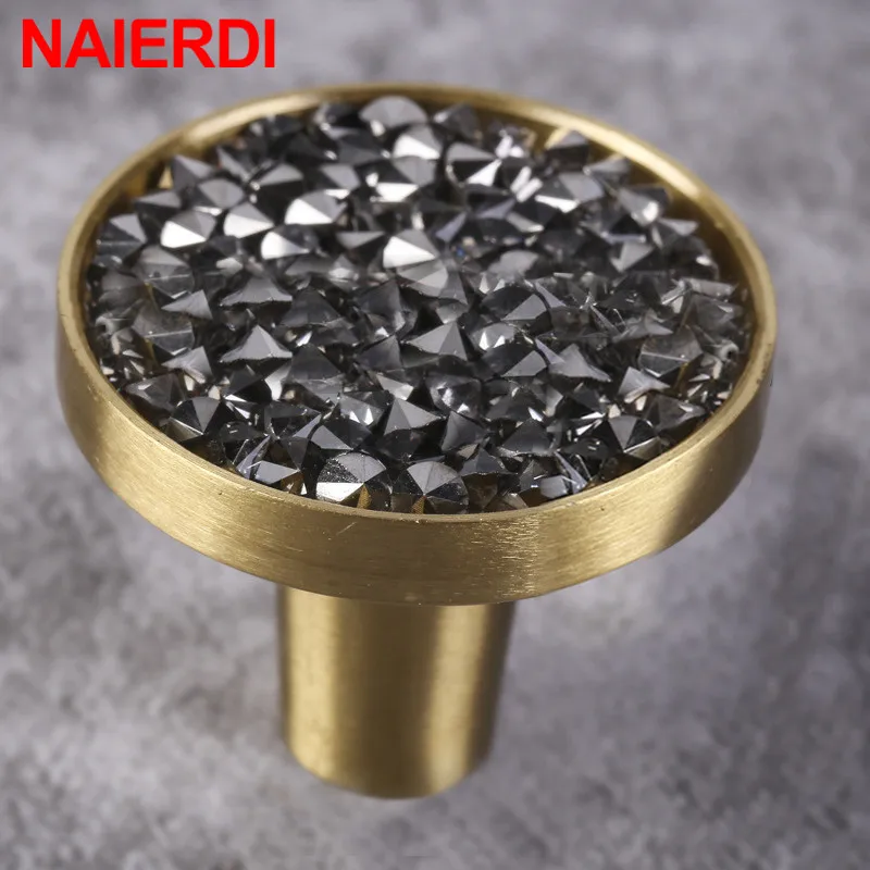NAIERDI латунные ручки для шкафа простые скандинавские комода алмазные круглые