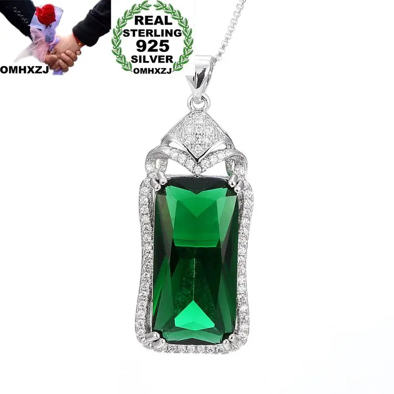 

OMHXZJ Wholesale European Fashion Woman Girl Party Wedding Gift Tourmaline AAA Zircon 925 Sterling Silver Pendant Necklace NA47