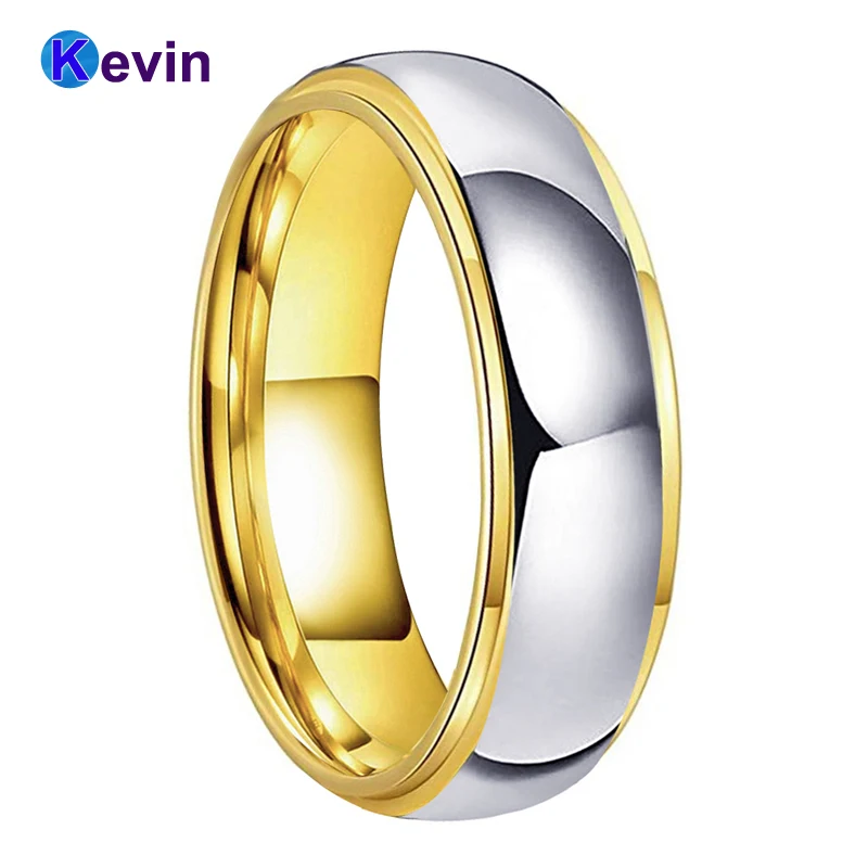 Мужская и женская Вольфрамовая Свадебная лента желтое золото кольцо ступенчатая