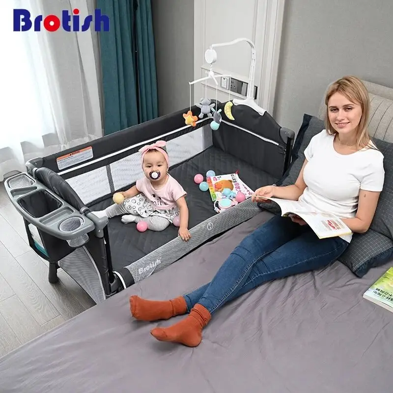 BROTISH Crib Multifunctional Portable Folding Newborn Baby Bedside Bed Cradle Bed Stitching Play Game Bed Removable