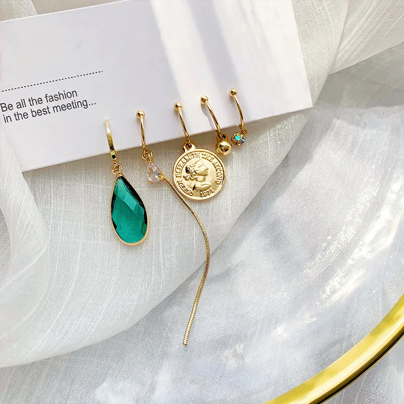 Женские винтажные серьги подвески с кристаллами комплект из пяти предметов