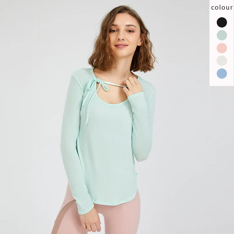 

Женские рубашки для бега с длинным рукавом, сексуальные женские футболки для йоги, однотонные спортивные рубашки, быстросохнущие кроп-топы ...