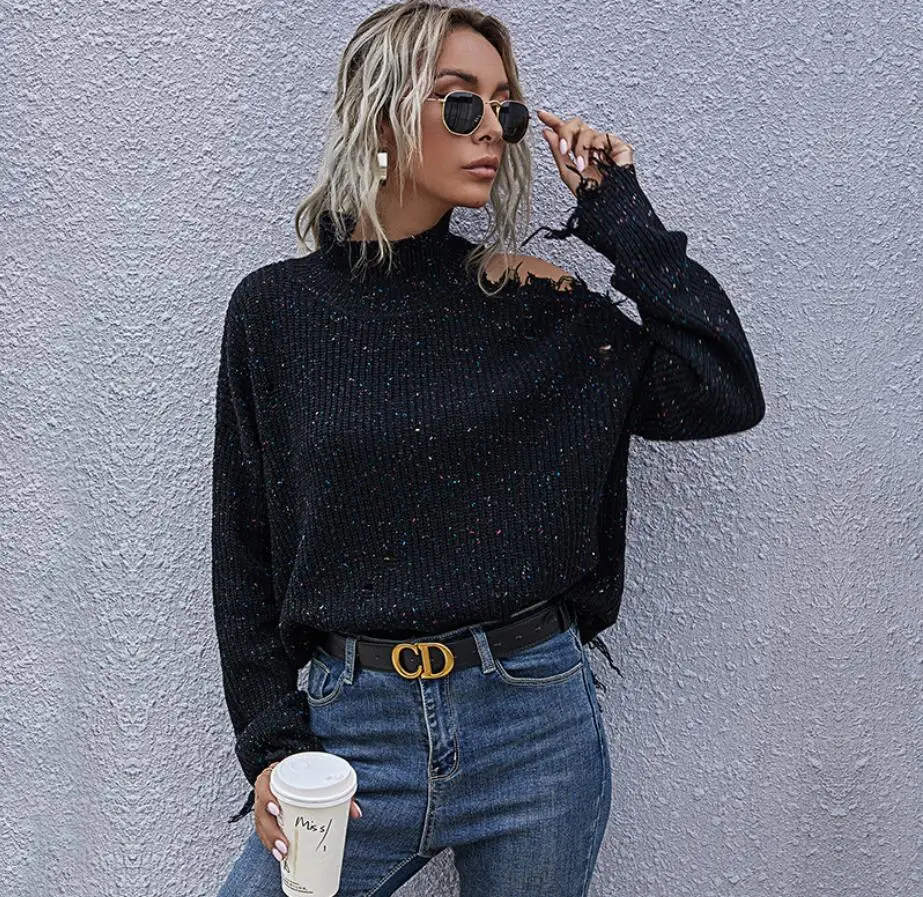 

Fashion Sweaters Autumn Winter Strapless Long Sleeve Turtle Neck Solid Color Knit Sweater for Women Pullover