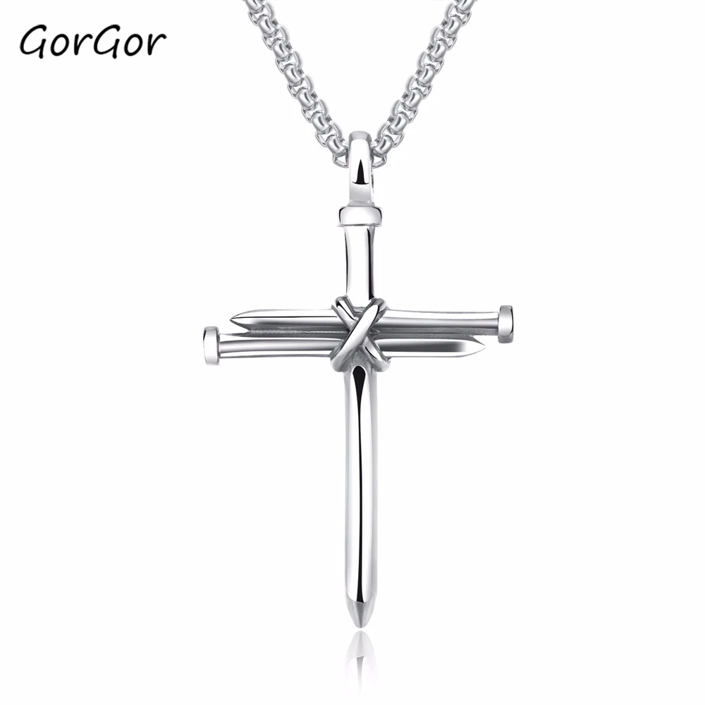 

GorGor Creative Daily Collocation Titanium Steel Cast Nail Cross Pendant Punk Style Personality Men's Necklace Jewelry 1258