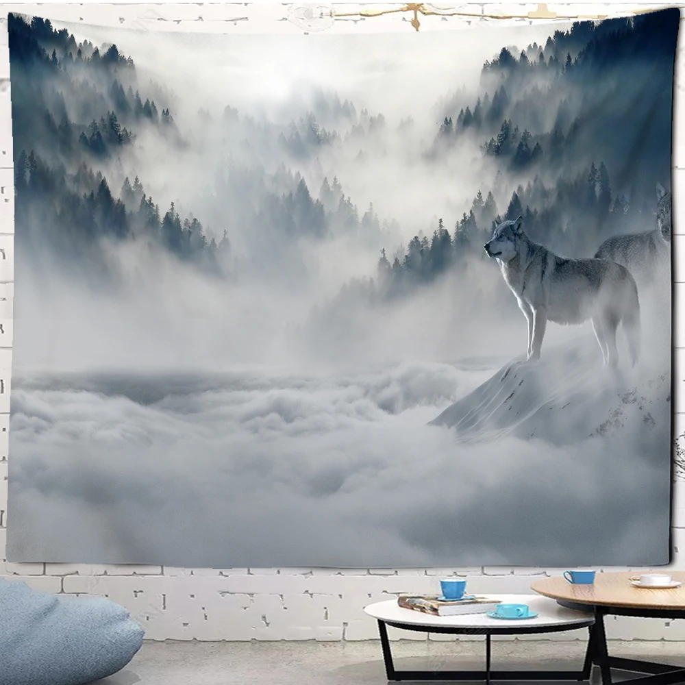 Гобелен с животными волком лесом племенем кроватью гобеленом украшение для дома