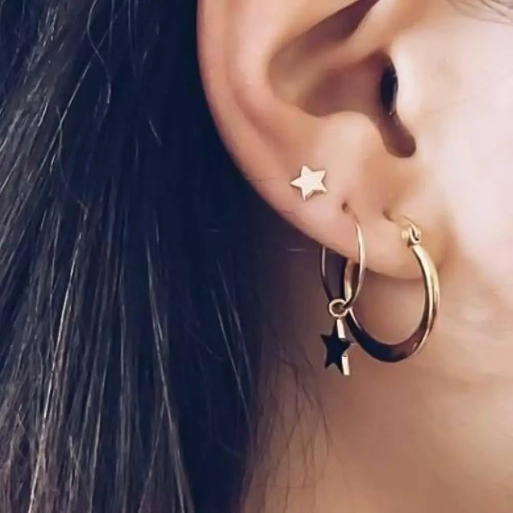 4 шт./компл. женские серьги с пятиконечной звездой очаровательные обручи