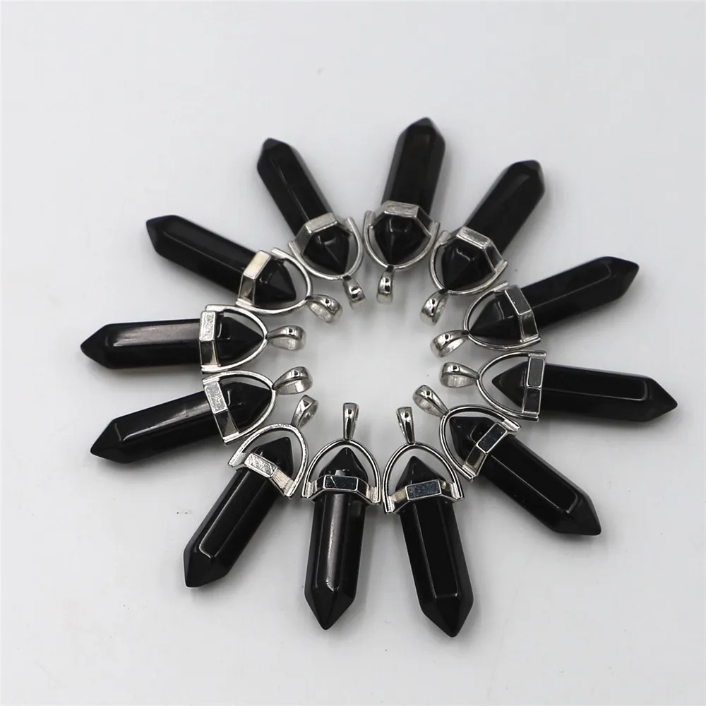 

Natural Stone Hexagonal Cylindrical Necklace Pendant Obsidian Bullet Pendant Stainless Steel Necklace Ladies Onyx Necklace