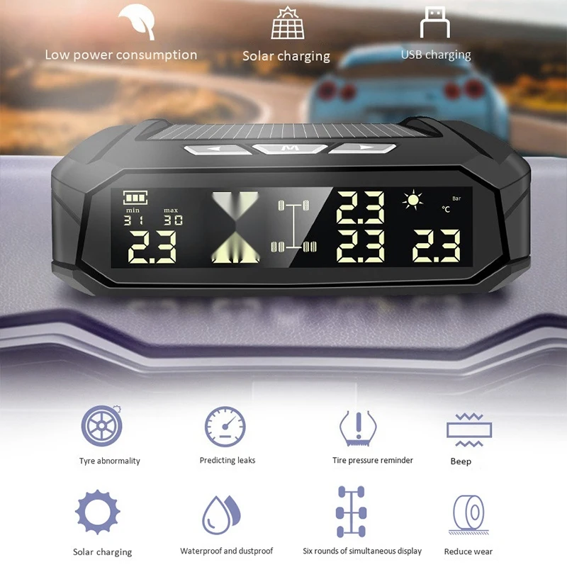 

TPMS Car Tire Pressure Alarm Monitor System Tyre Temp Digital Display Auto Security Alarm Systems with 6 Sensors