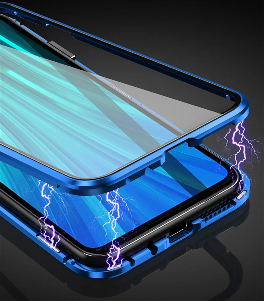 Магнитный чехол R-just с полным корпусом для Xiaomi Redmi Note 8, металлический закаленное стекло, задняя крышка для Xiaomi Redmi Note 8 Pro, чехол