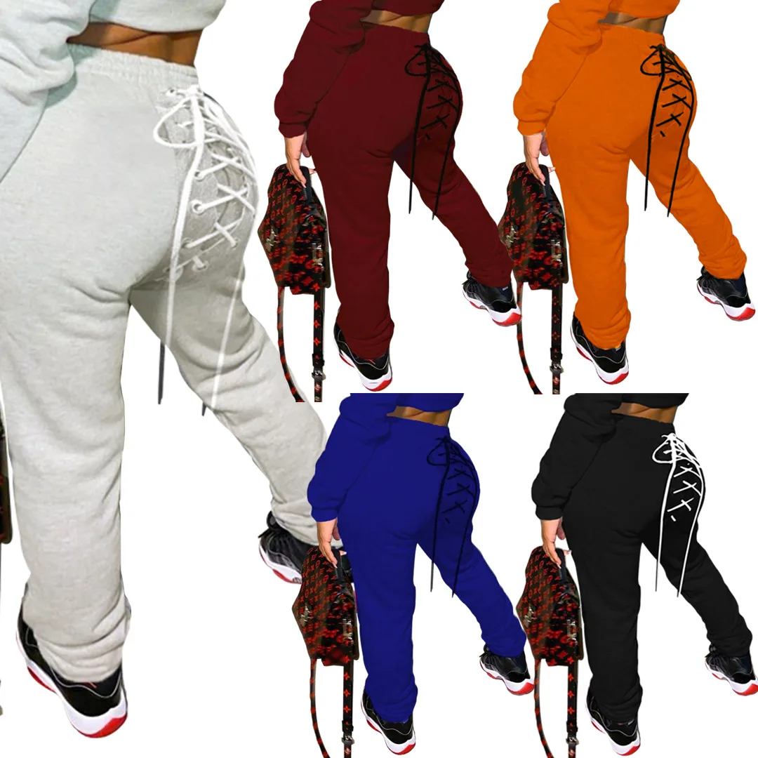

Spot 2021 European and American Spring and Autumn Fashion Casual Eyelet Sweater Sweatpants