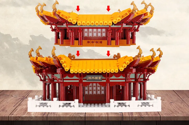 Yeshin 01024, китайские уличные строительные игрушки, набор с желтым журавлем и башней для сборки, строительные блоки, кирпичи, детские рождественские игрушки