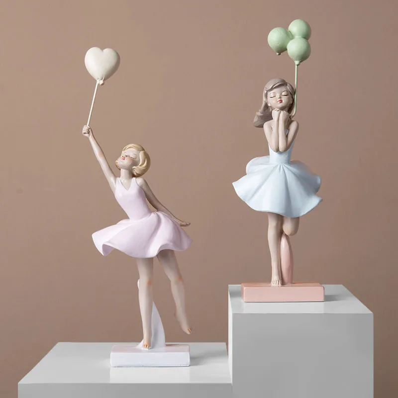 

Nordic Holding Balloon Girl Artware Character Sculpture Home Decoration Accessories Modern Art Resin Statue Room Craft Figurine