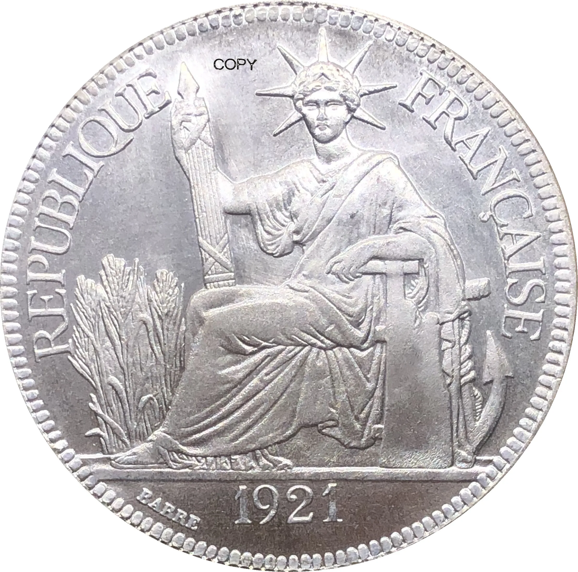 Французская монета Indochina 1921 H 1 Piastre Commerce REPUBLIQUE FRANCAISE cuproniccel с посеребренным
