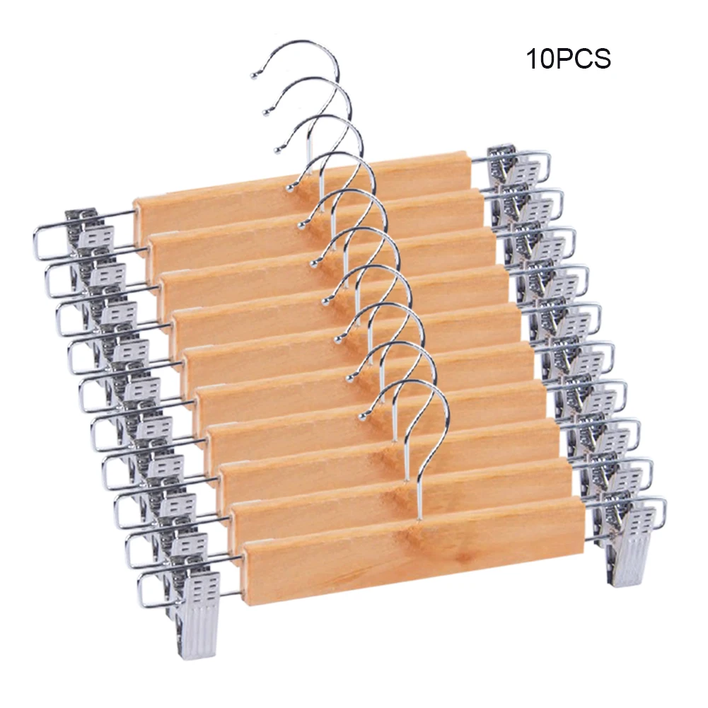 

10 Pcs Wood Trousers Rack Clip Wooden Anti-Slip Clothespin Wardrobe Pants Clamp Clothes Hanger For Balcony Bathroom