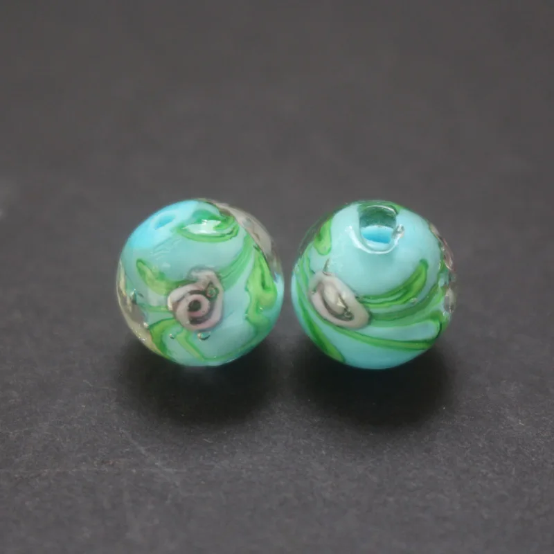 10 шт 12 мм ручной работы стеклянные бусины лэмпворк цветок с зеленым листом