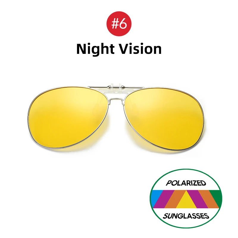 6 Night Vision VIVIBE негабаритный пилот флип-ап клип на солнцезащитные очки для водителя для мужчин вождения сплав рамка Большие женские очки зажимы для близорукости - Цвет линз: 6 Night Vision