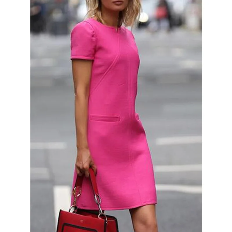 

2021 Women Dress Spring Summer Women's New Style Sexy Temperament Commuter Short-sleeved Slim Mid-length Dresses
