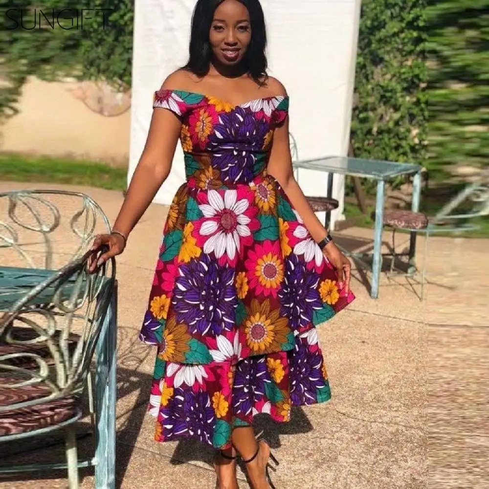 Женское многослойное платье в африканском стиле на молнии SUNGIFT плиссированное с