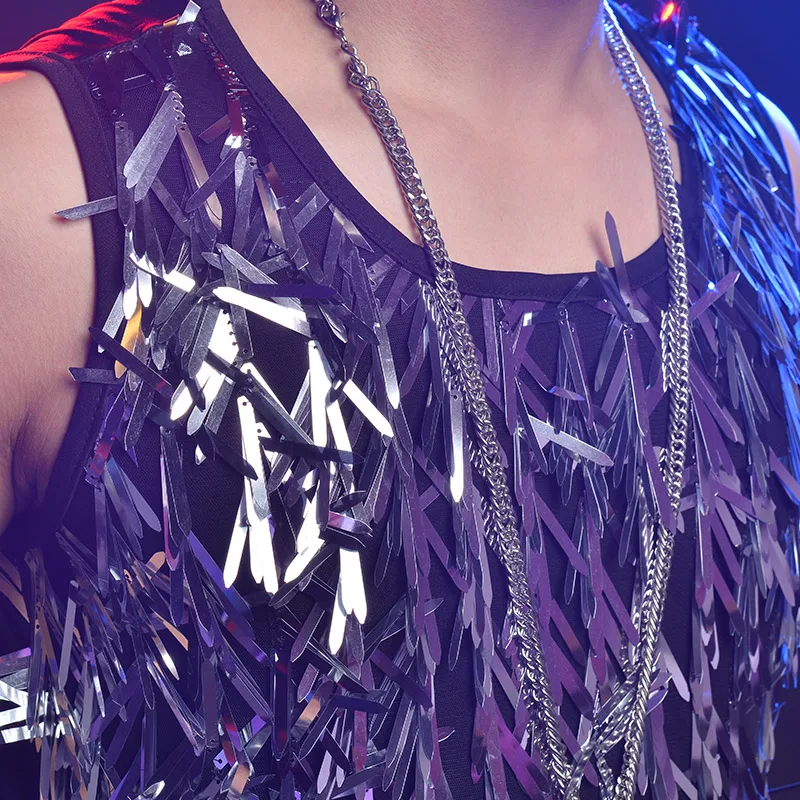 Жилет мужской повседневный с блестками для выступлений баров ночных клубов