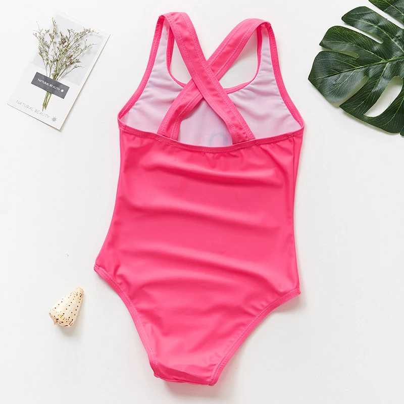 Милый розовый купальник с открытыми плечами для девочек новинка 2020 года