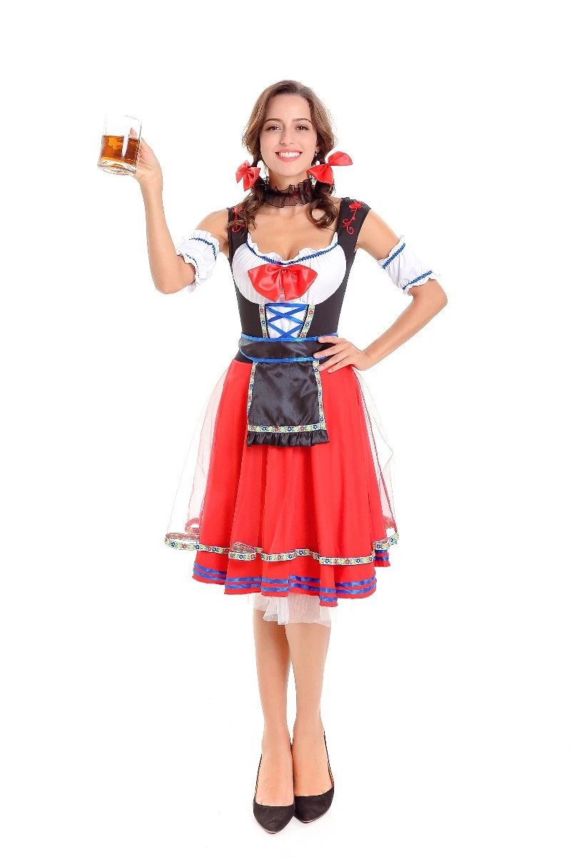 

Halloween Theme Cosplay Germany Oktoberfest Maid Outfit Clothing Dress Costumes Uniform COS Adult Apparel Christmas Party