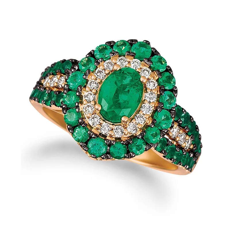 

Gu Li Fashion Female Ring Luxury Oval Inlaid Green White Gemstone Gold Ring For Women Wedding Jewelry Factory Direct Sales