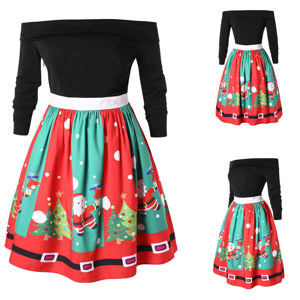 Модное женское рождественское платье с длинным рукавом сексуальное до колена