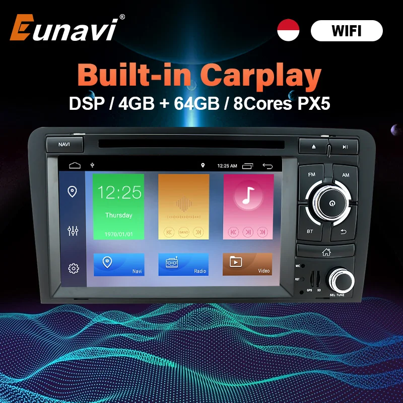 Eunavi Android 10 автомобильный Радио DVD для Audi A3 8P 2003-2012 S3 2006-2012 RS3 Sportback 2011 мультимедийный