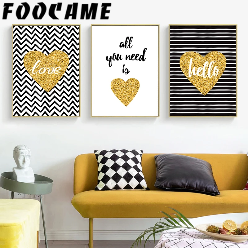 Мультфильм Любовь золото плакаты Искусство гостиная Печать холст картины