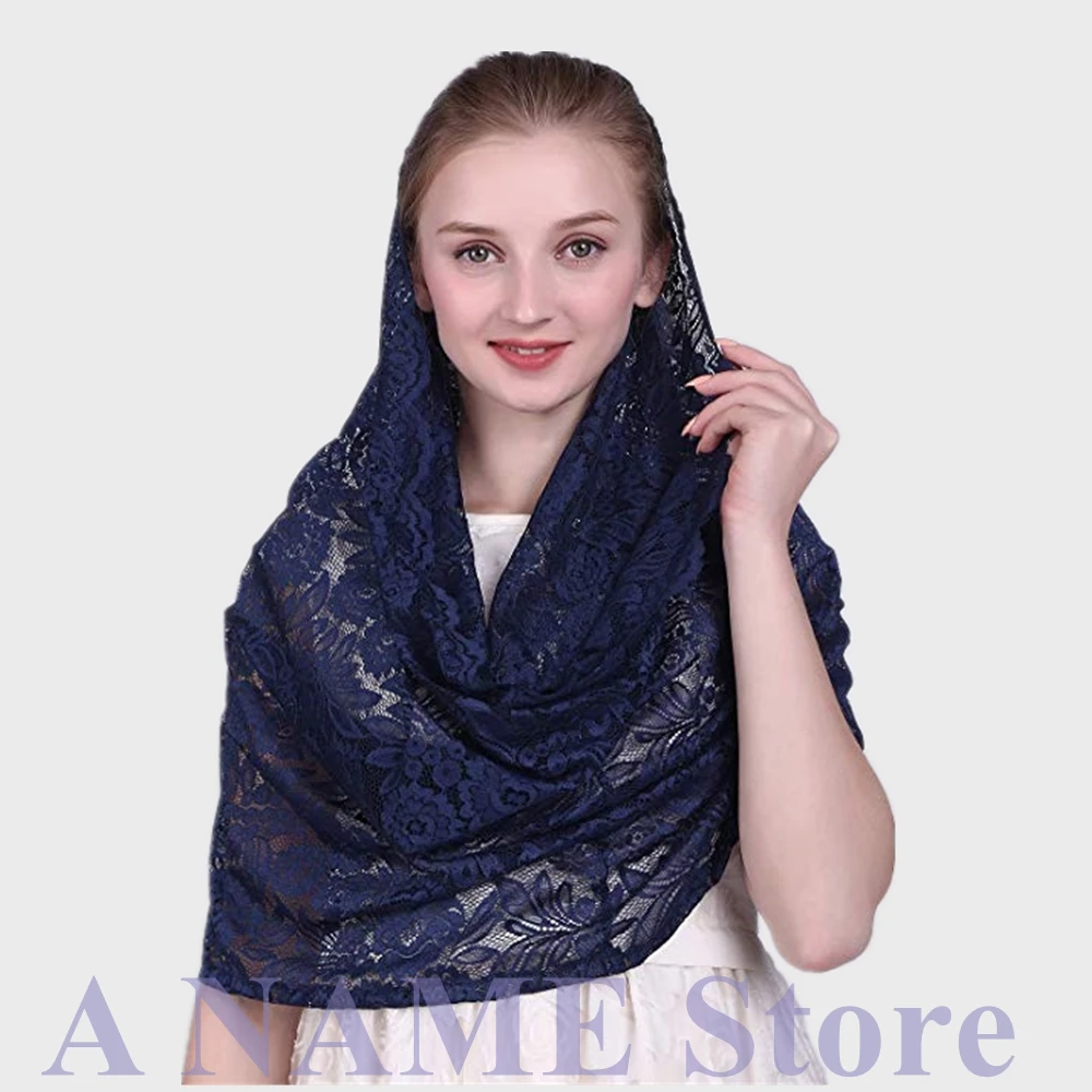 Кружевная католическая вуаль темно-синего цвета для церкви женский шарф-повязка