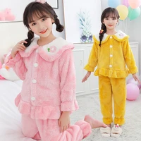 girls pajamas set autumn and winter korean style baby girl homewear warm flannel toddler girl nightgown 2 15y childrens pajama