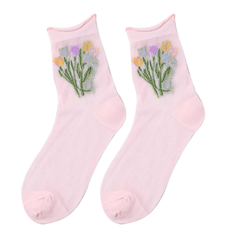

New Product Summer Transparent Ultra Thin Short Socks Comfortable Breathable Absorb Sweat Candy Color Candy Color Flowers Women