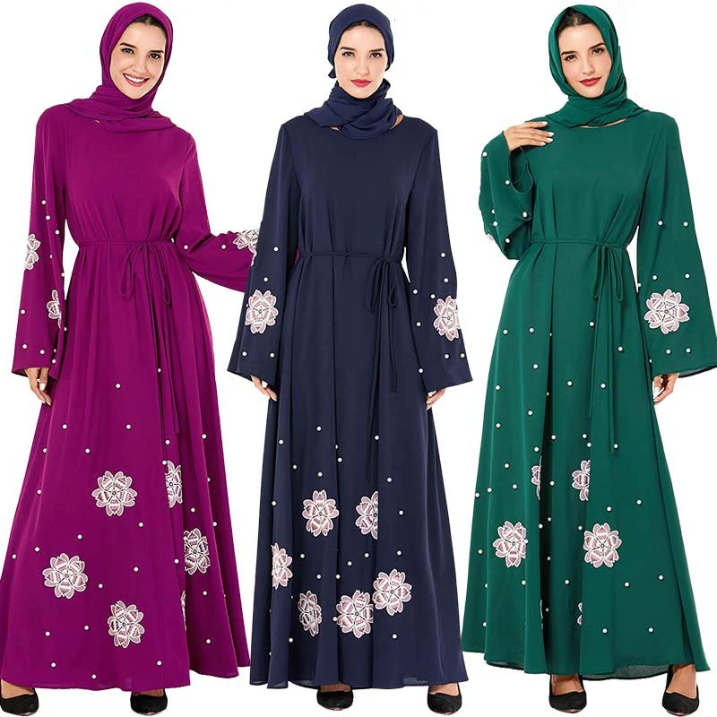 Женское платье кафтан с цветочным принтом Abaya мусульманское в турецком стиле