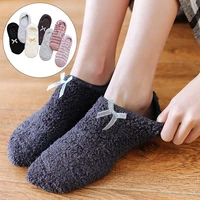 warm boat socks thicken velvet soft floor short socks with bow women slippers indoor silicone non slip autumn winter calcetines