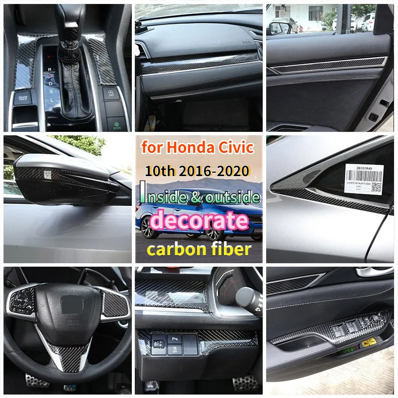 

for Honda Civic 10th Gen 2016-2020 soft carbon fiber Car Interior Molding Decroation Cover Trims Stickers car accessories