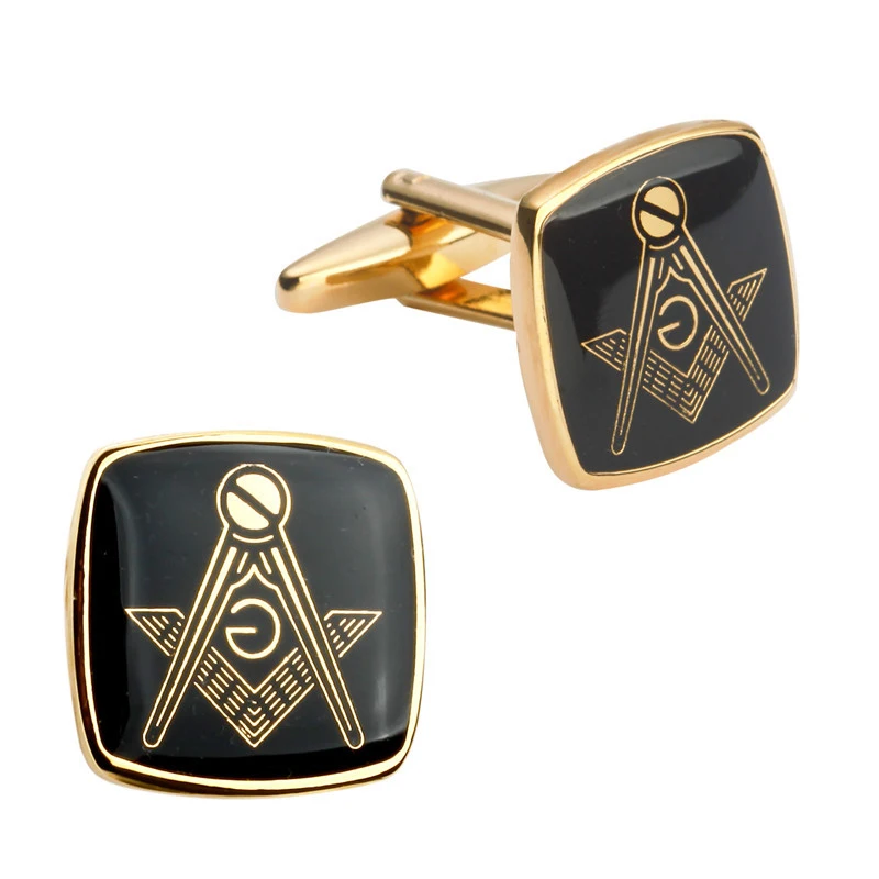 

High-quality Copper Cufflinks Simple Gold Black Bottom Masonic Men's Suit Daily Accessories Gifts French Shirt Square Cuff Links