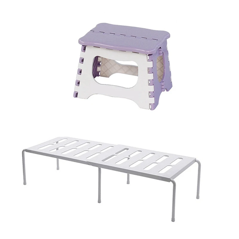 

1 шт. складной стул портативный стул сиденье фиолетового цвета и 1 шт. кухонная расширяемая стойка полка органайзер вешалки