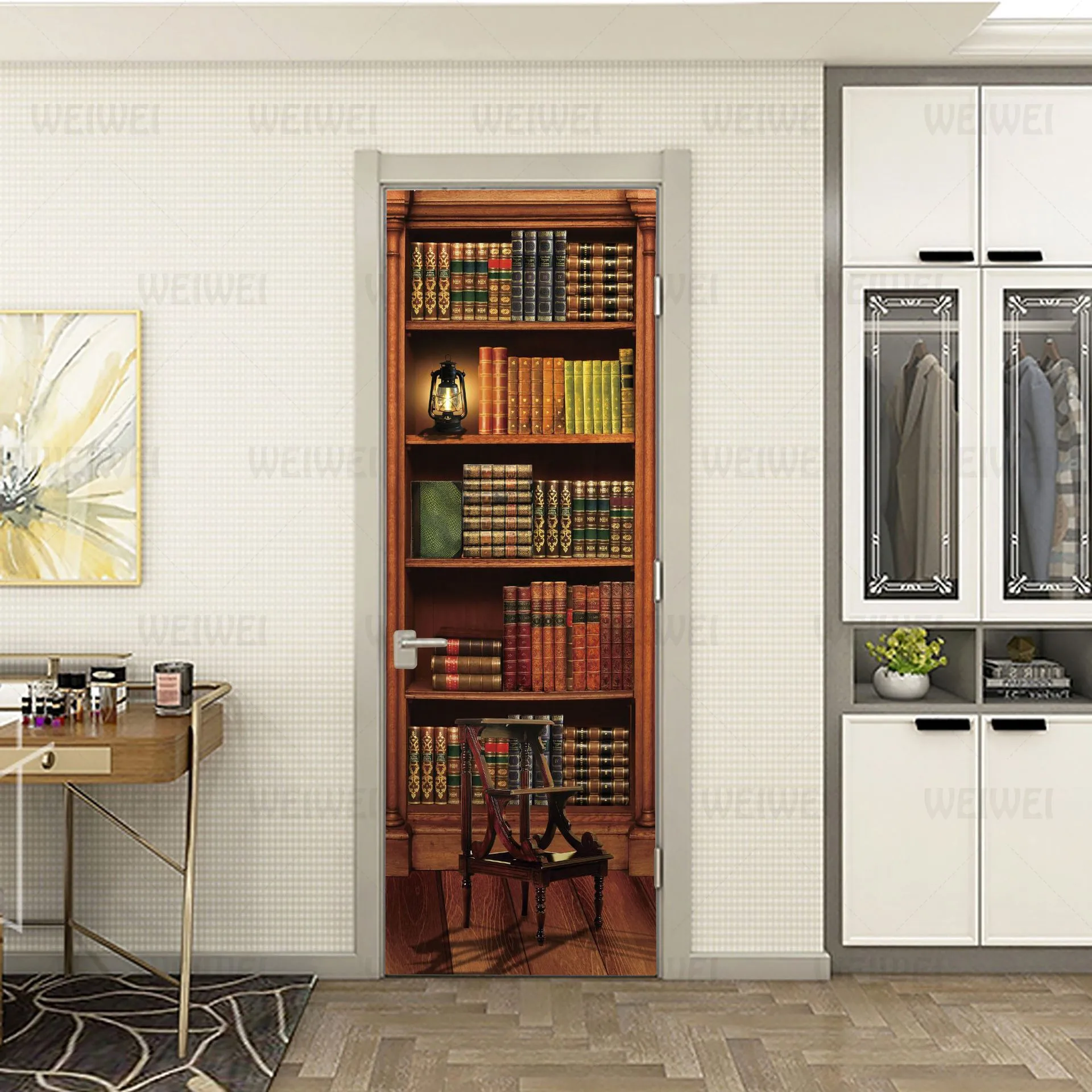 ПВХ настенная бумага печать искусство 3D книжная полка башня морская дверь