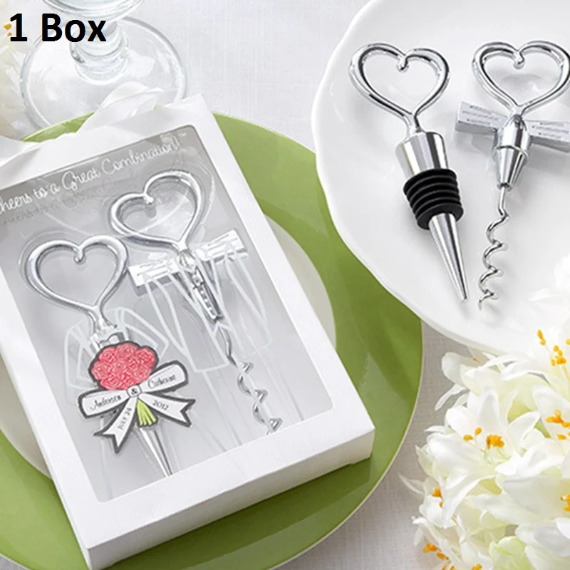 02 1Box Сердце любовь штопор открывалка для бутылок вина+ пробка для вина свадебный подарок сувениры для гостей открывалка для бутылок Набор Свадебные украшения - Цвет: 02 1Box