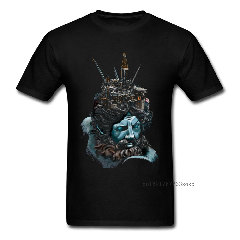Удивительный для мужчин футболка 100% хлопок Посейдон футболки с принтом короны