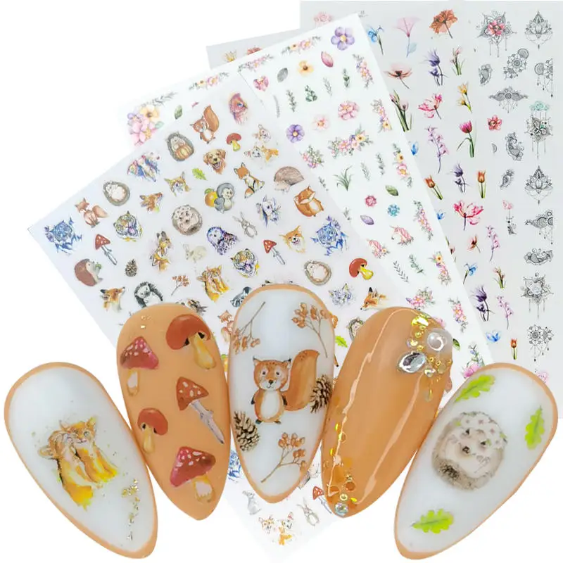 

2023 New Cartoon Rabbit Hedgehog Tiger Dog Image 3D Nail Art Stickers Adhesive Nail Decals Foil Design Manicure Decorations