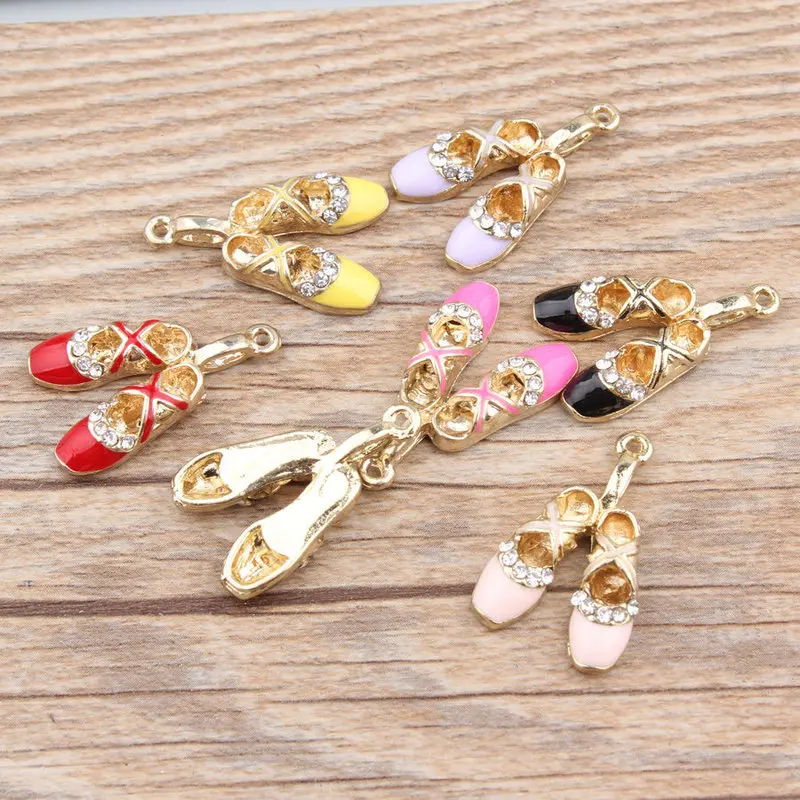 

10PCS/Lot Fashion Enamel Jewelry Charms Dancing Girls Ballet Shoes Pendant Charm Gold Color Tone Oil Drop Metal Charm