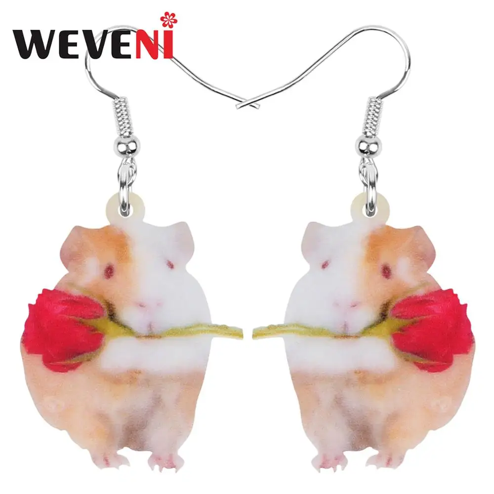Акриловые серьги WEVENI в виде хомяка и розы на День святого Валентина висячие