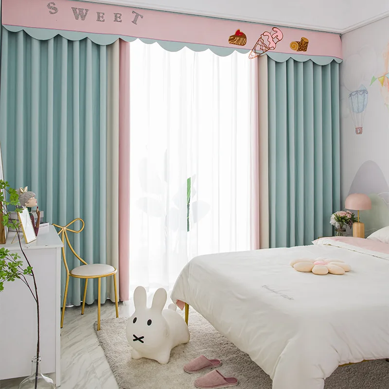 

Curtains for Living Room Breathable Baby Cotton Children's Room Cartoon Lace Full Blackout Bay Window Study Dining Room Bedroom