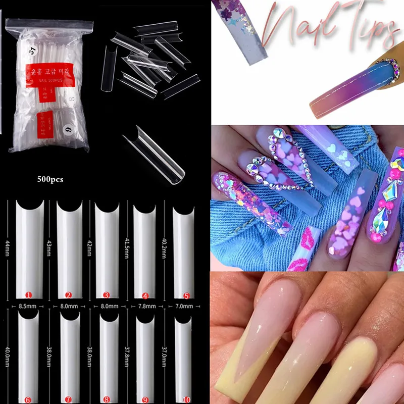 

XXXL C-Curve Square 500 Nail Tip Bag Extra Long Straight Square Tips Transparent/nature Color