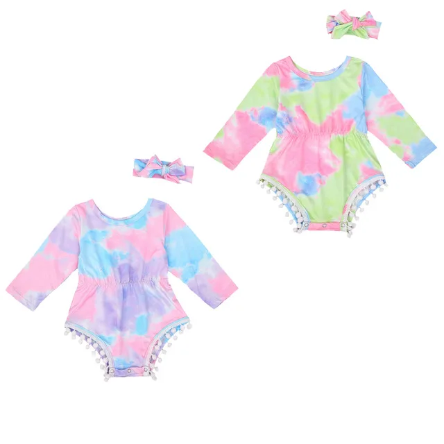 

Новорожденный ребенок резинки для девочек краситель Комплект комбинезонов с круглым вырезом и длинными рукавами, Цвет комбинезоны с повяз...