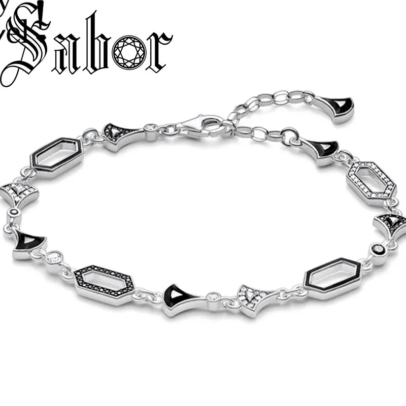 Черный Азиатский орнамент браслет цепочка для женщин серебряный цвет ювелирное
