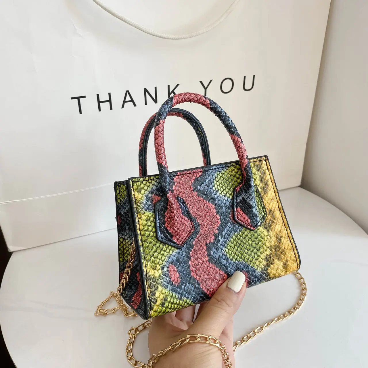 

Three-color Luxury Female Bag 2021 Summer Designer New Wild Fashion Chain Square Snake-print One-shoulder Handbag