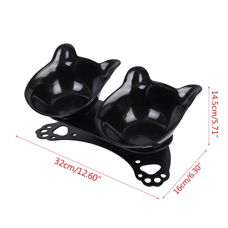 

Dog Cat Double Bowls with Raised Stand Pet Food Water Feeder 15 Tilted Platform Non-slip Drinking Dispenser Puppy Kitten Feedin