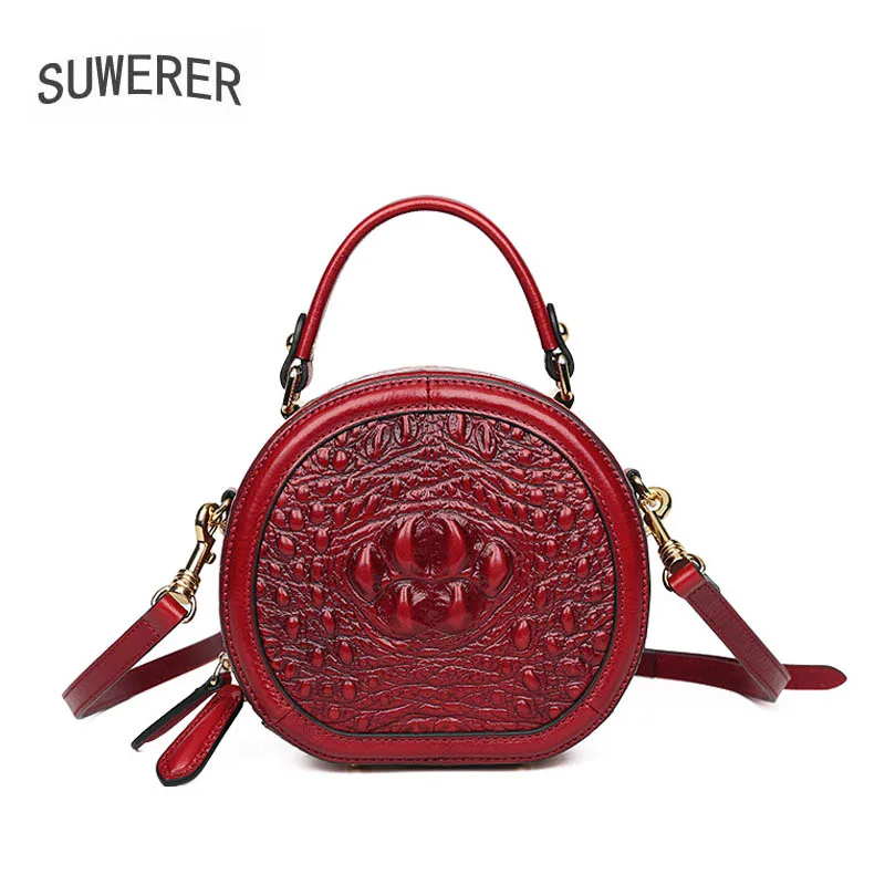 

SUWERER Crocodile Pattern Cowhide Bag Luxury Handbags Women Bags Designer Famous Brand High Quality Tote Bag Black Round Bag